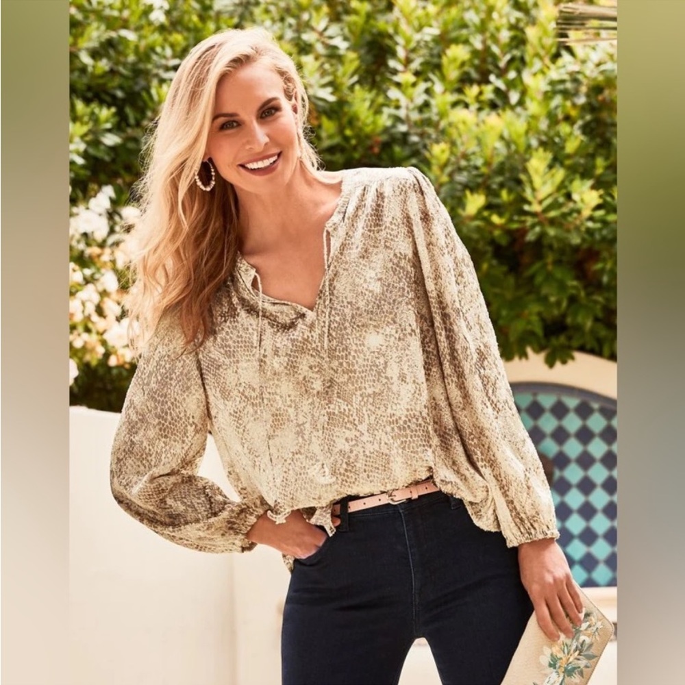 Tommy Bahama Neutral Snake-Print Peasant Blouse